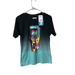 Fortnite Boys Size 14 16 Black Teal Arcade Short Sleeve Shirt Victory Royale NWT